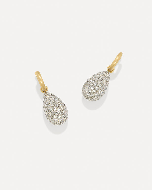 irene neuwirth Large Puffed Gold Full Pavé Drop Jeweled Huggies 18K Gold