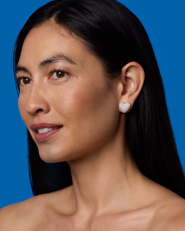 Irene Neuwirth Large Puffed Gold Full Pavé Love Studs 18k White Gold