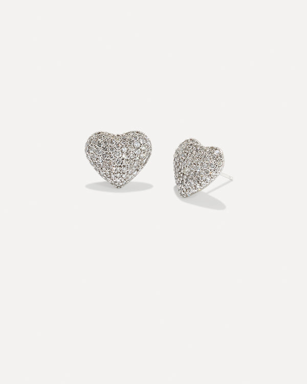 irene neuwirth Large Puffed Gold Full Pavé Love Studs 18k White Gold