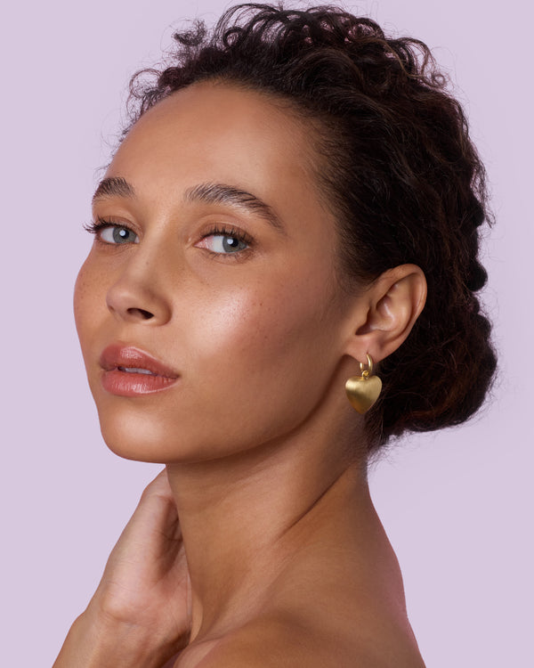 Irene Neuwirth Large Puffed Gold Love Jeweled Huggies 18k Yellow Gold