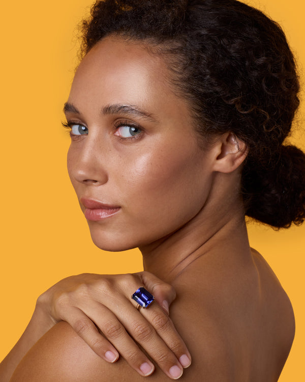 Irene Neuwirth One Of A Kind Gem Drop Emerald-Cut Double Prong Ring 18k Rose Gold