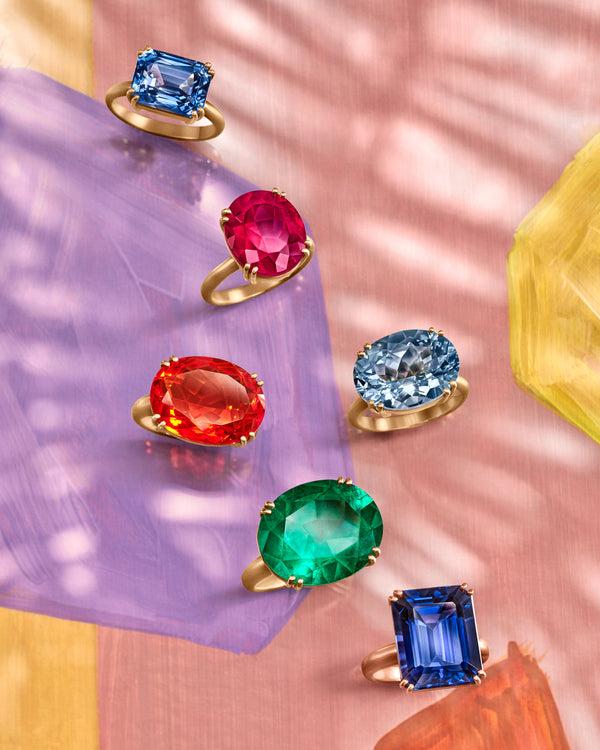 Irene Neuwirth One Of A Kind Gem Drop Oval Double Prong Ring 18K Yellow Gold