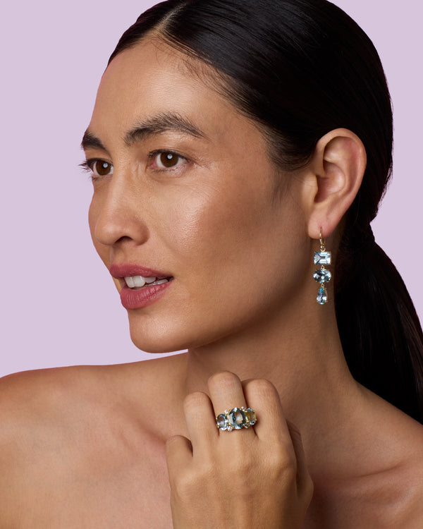 Irene Neuwirth One Of A Kind Gemmy Gem Diamond Three Stone Ring 18K Yellow Gold