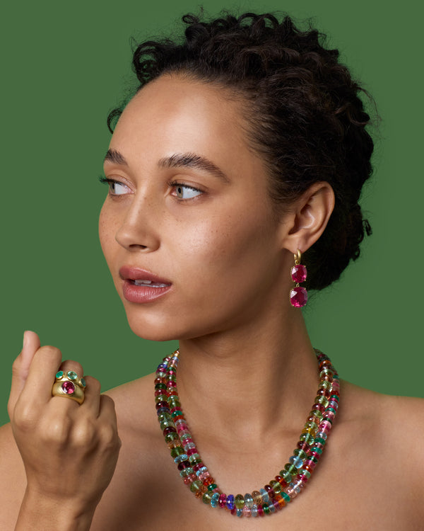 Irene Neuwirth One Of A Kind Gemmy Gem Double Drop Jeweled Huggies 18k Yellow Gold