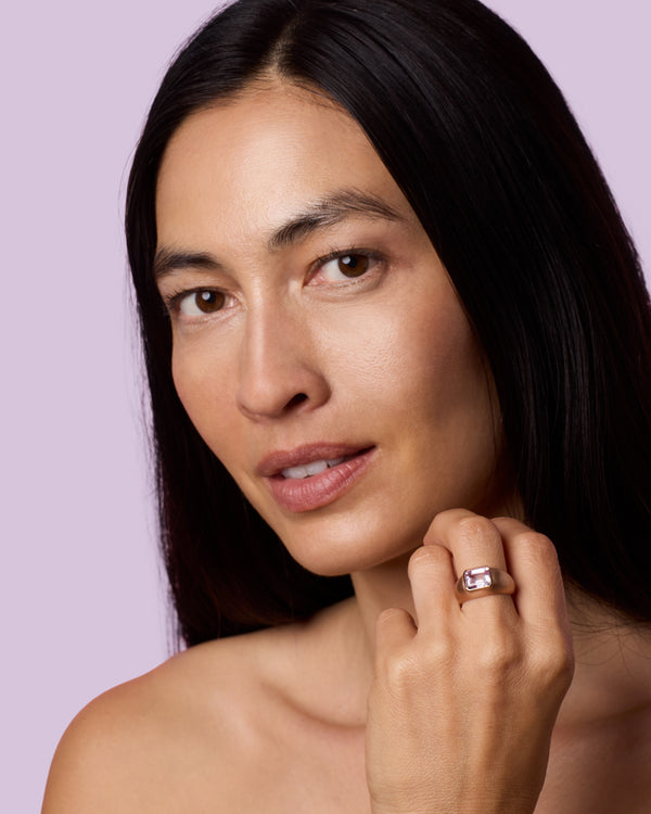 Irene Neuwirth One Of A Kind Gemmy Gem Emerald-Cut Puffed Gold Ring 18k Rose Gold