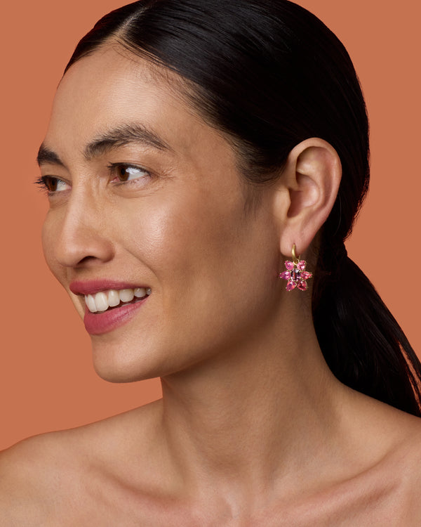 Irene Neuwirth One Of A Kind Gemmy Gem Floret Jeweled Huggies 18k Yellow Gold