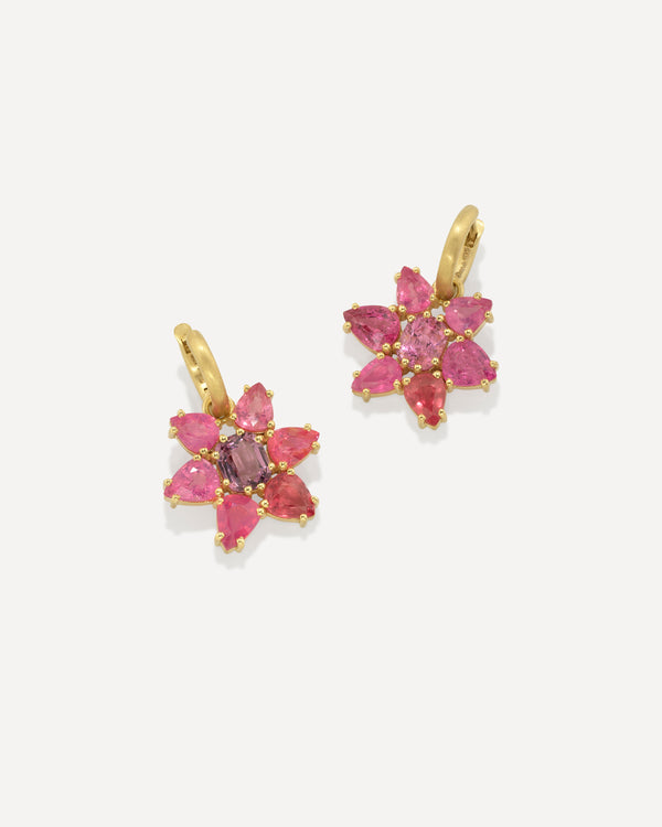 irene neuwirth One of a Kind Gemmy Gem Floret Jeweled Huggies 18k Yellow Gold