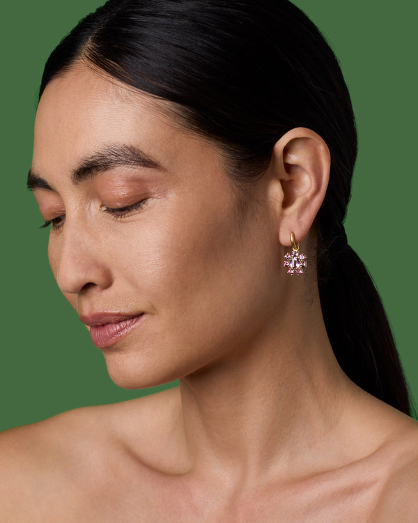 Irene Neuwirth One Of A Kind Gemmy Gem Floret Jeweled Huggies 18K Yellow Gold