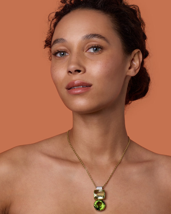 Irene Neuwirth One Of A Kind Gemmy Gem Heavy Pavé Bale Double Drop Pendant Necklace 18K Gold