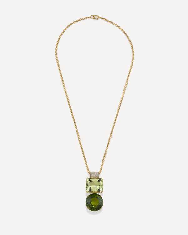 Irene Neuwirth One Of A Kind Gemmy Gem Heavy Pavé Bale Double Drop Pendant Necklace 18K Gold