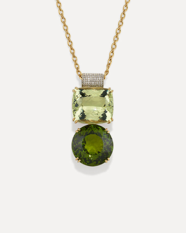 irene neuwirth One of a Kind Gemmy Gem Heavy Pavé Bale Double Drop Pendant Necklace 18K Gold