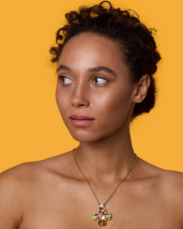 Irene Neuwirth One Of A Kind Gemmy Gem Heavy Pavé Bale Mosaic Pendant Necklace 18K Gold