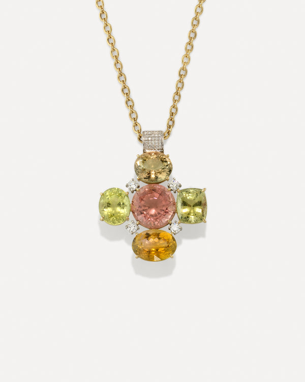 irene neuwirth One of a Kind Gemmy Gem Heavy Pavé Bale Mosaic Pendant Necklace 18K Gold