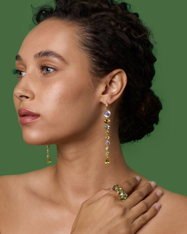 Irene Neuwirth One Of A Kind Gemmy Gem Link Jeweled Huggies 18k Yellow Gold