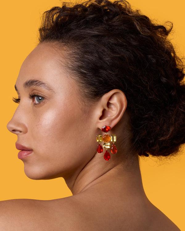 Irene Neuwirth One Of A Kind Gemmy Gem Mosaic Chandelier Earrings 18k Yellow Gold