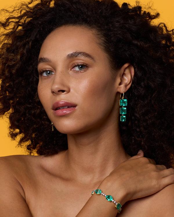 Irene Neuwirth One Of A Kind Gemmy Gem Triple Drop Link Earrings 18k Yellow Gold