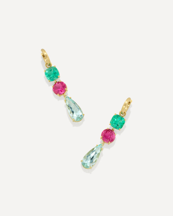 irene neuwirth One of a Kind Gemmy Gem Triple Drop Link Jeweled Huggies 18k Yellow Gold