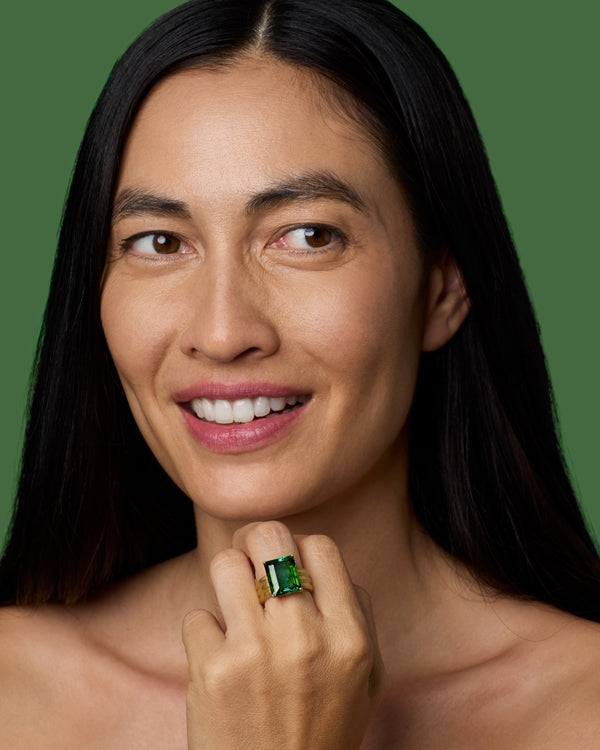 Irene Neuwirth One Of A Kind Heroic Emerald-Cut Triple Band Ring 18k Yellow Gold