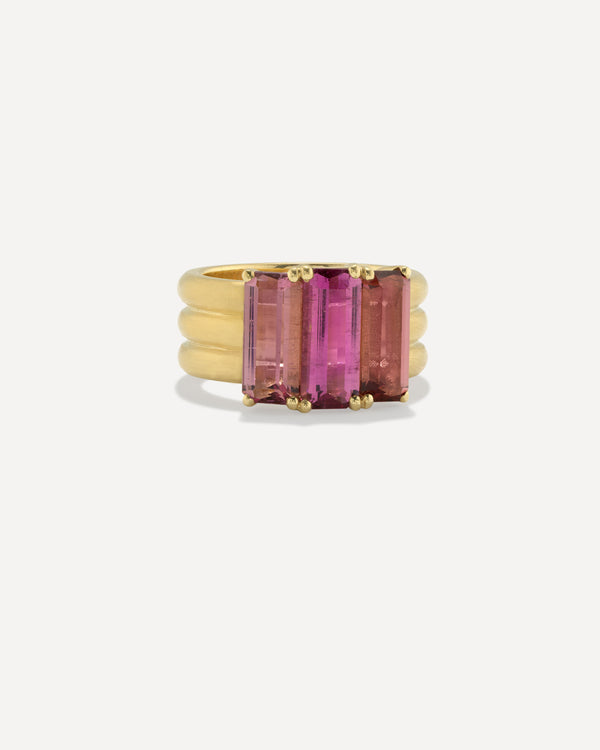 irene neuwirth One of a Kind Heroic Emerald-Cut Triple Band Ring 18k Yellow Gold