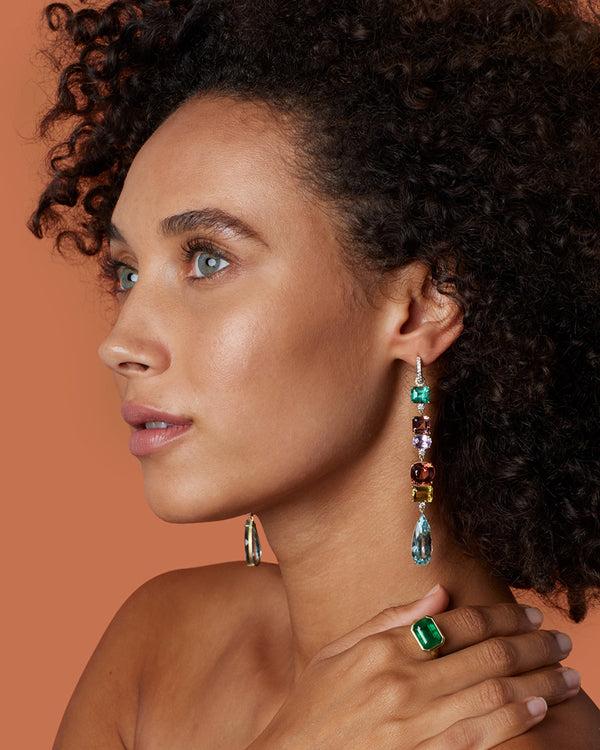 Irene Neuwirth One Of A Kind Pavé Gemmy Gem Diamond Code Jeweled Huggies 18k Gold