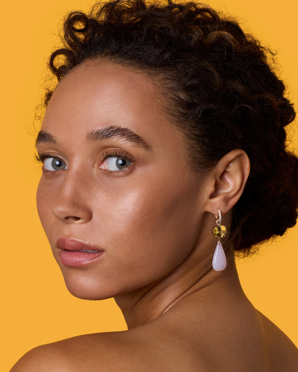 Irene Neuwirth One Of A Kind Pavé Gemmy Gem Drop Link Jeweled Huggies 18k Rose Gold