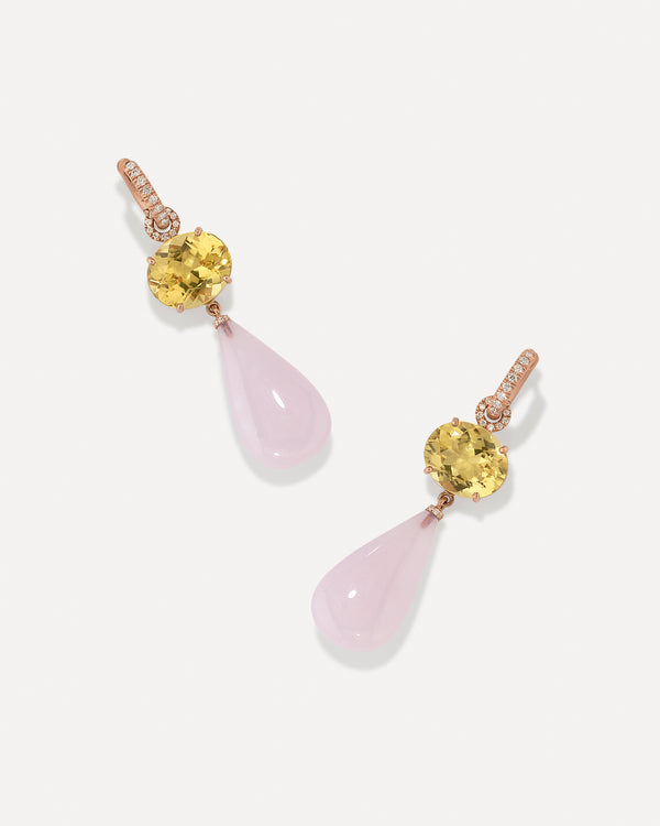 irene neuwirth One of a Kind Pavé Gemmy Gem Drop Link Jeweled Huggies 18k Rose Gold