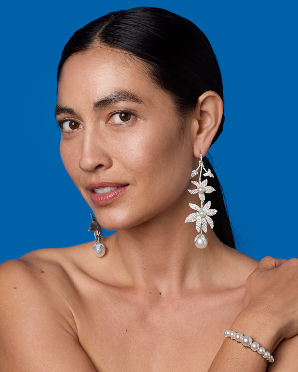 Irene Neuwirth One Of A Kind Pavé Pearl Blossom Magical Huggies 18K White Gold