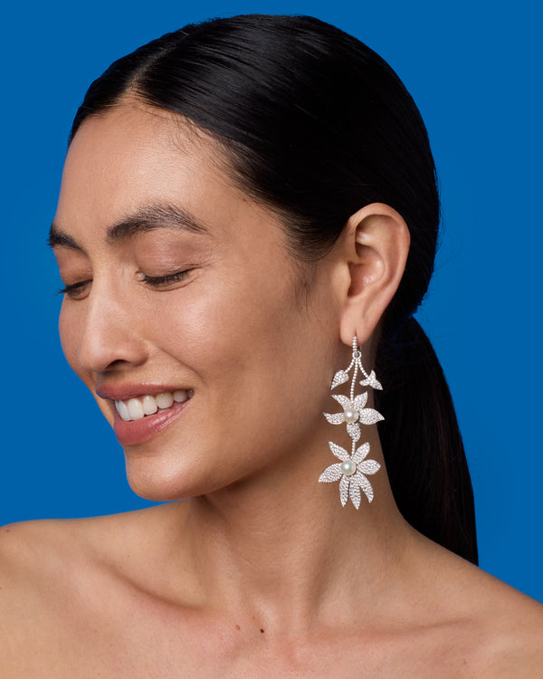 Irene Neuwirth One Of A Kind Pavé Pearl Blossom Magical Huggies 18K White Gold