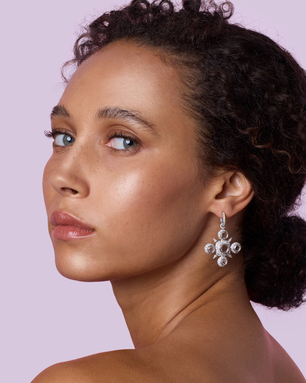 Irene Neuwirth One Of A Kind Pavé Puffed Gold Diamond Mosaic Jeweled Huggies 18k White Gold