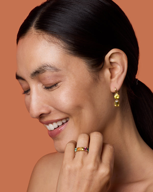 Irene Neuwirth One Of A Kind Petite Gemmy Gem Jeweled Huggies 18k Yellow Gold