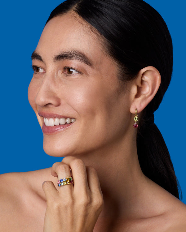 Irene Neuwirth One Of A Kind Petite Gemmy Gem Jeweled Huggies 18k Yellow Gold