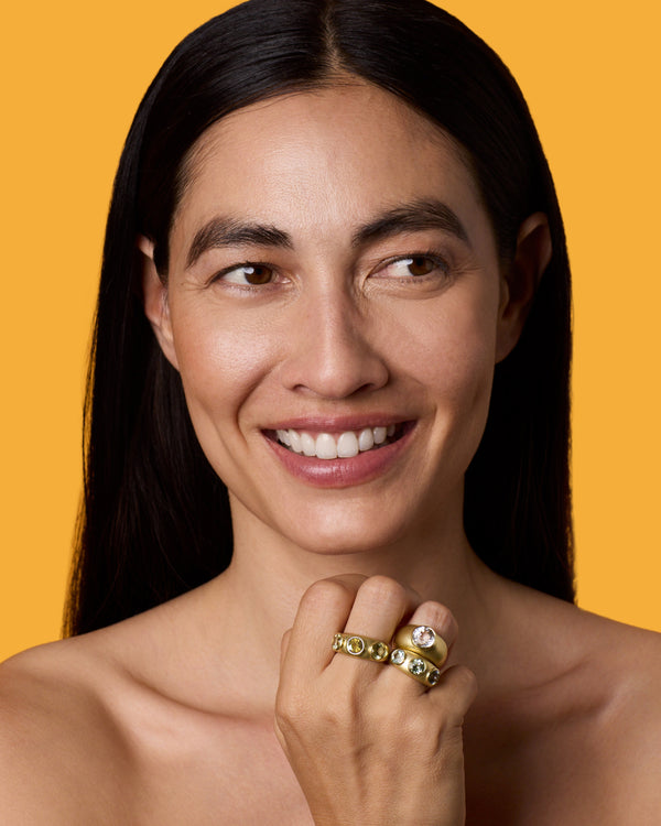 Irene Neuwirth One Of A Kind Round Three Stone Gemmy Puffed Gold Ring 18k Yellow Gold
