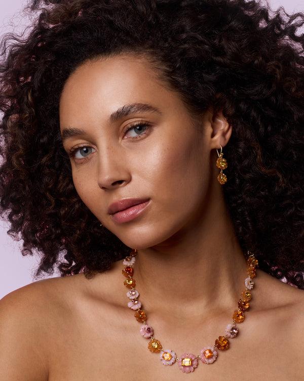 Irene Neuwirth One Of A Kind Tropical Flower Double Drop Earrings 18k Yellow Gold