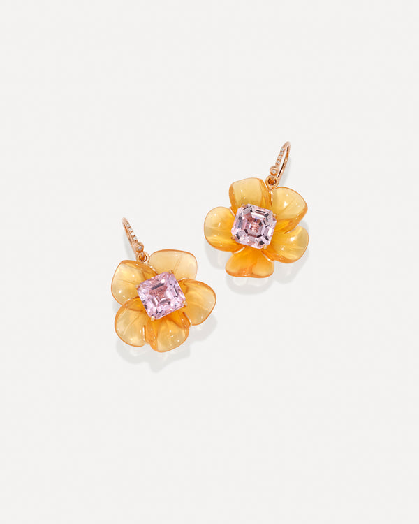 irene neuwirth One of a Kind Tropical Flower Earrings 18k Rose Gold
