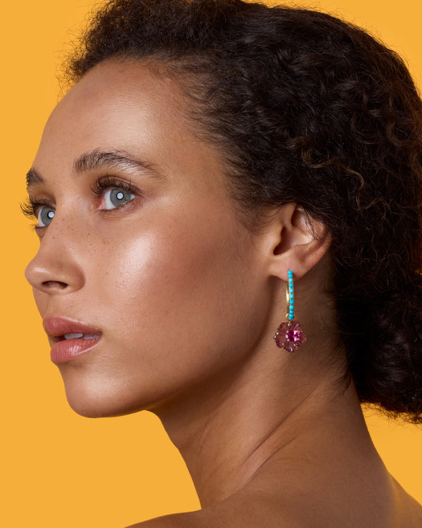 Irene Neuwirth One Of A Kind Tropical Flower Jeweled Hoops 18k Yellow Gold