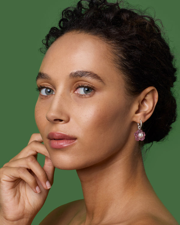 Irene Neuwirth One Of A Kind Tropical Flower Jeweled Huggies 18k White Gold