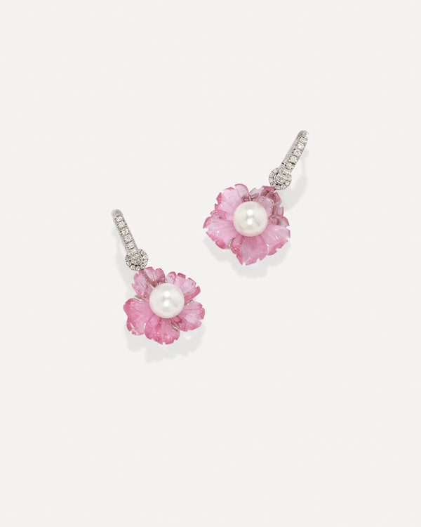 irene neuwirth One of a Kind Tropical Flower Jeweled Huggies 18k White Gold