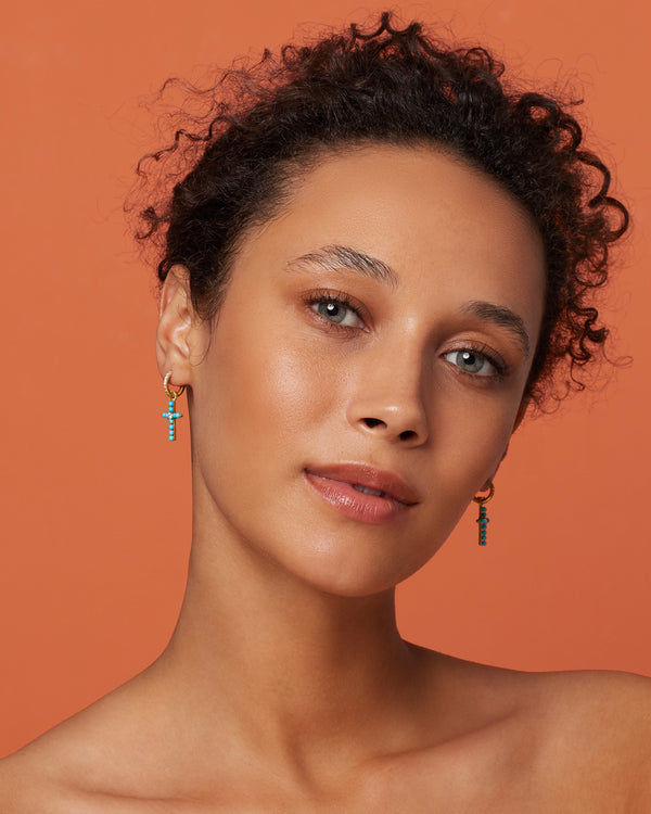 Irene Neuwirth Pavé Diamond Immaculate Cross Jeweled Huggies 18k Gold