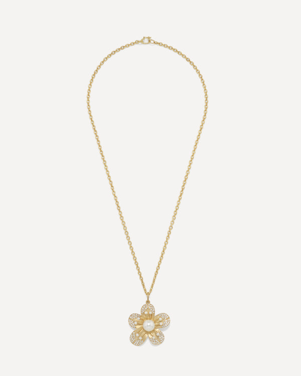 Irene Neuwirth Pavé Golden Blossom Pendant Necklace 18k Yellow Gold