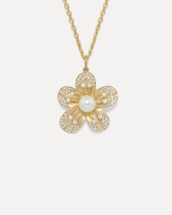 irene neuwirth Pavé Golden Blossom Pendant Necklace 18k Yellow Gold