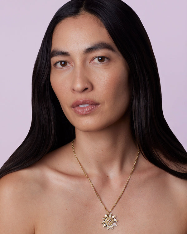 Irene Neuwirth Pavé Golden Blossom Sunflower Necklace 18k Yellow Gold