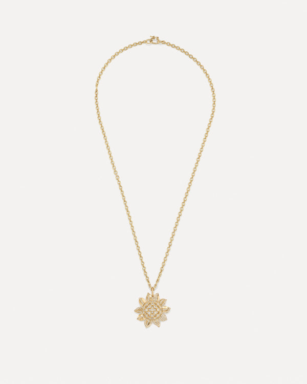 Irene Neuwirth Pavé Golden Blossom Sunflower Necklace 18k Yellow Gold