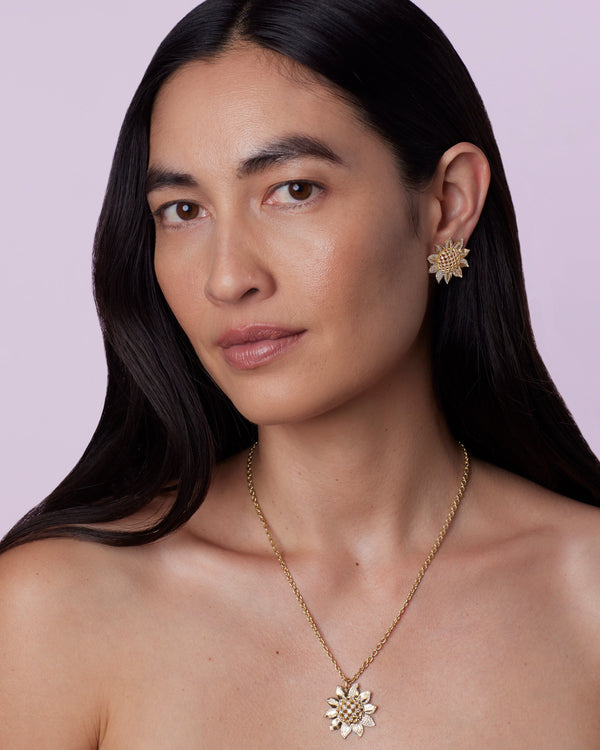 Irene Neuwirth Pavé Golden Blossom Sunflower Necklace 18k Yellow Gold
