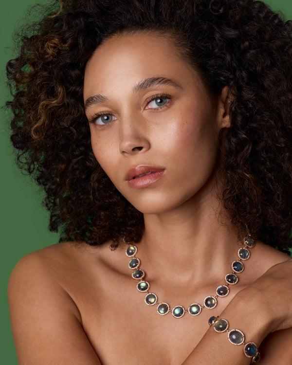 Irene Neuwirth Pavé Halo Medium Classic Link Necklace 18k Rose Gold