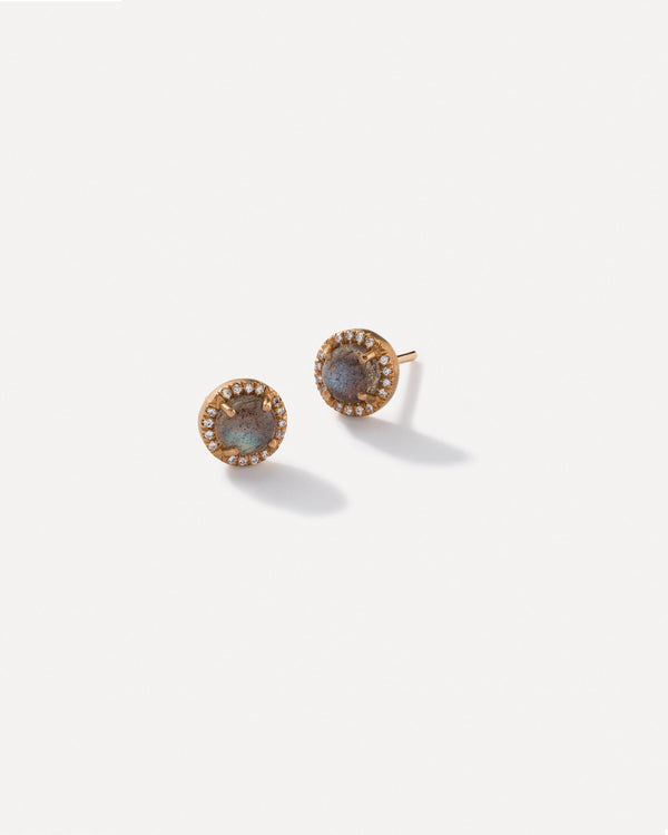 irene neuwirth Pavé Halo Small Classic Studs 18K Rose Gold