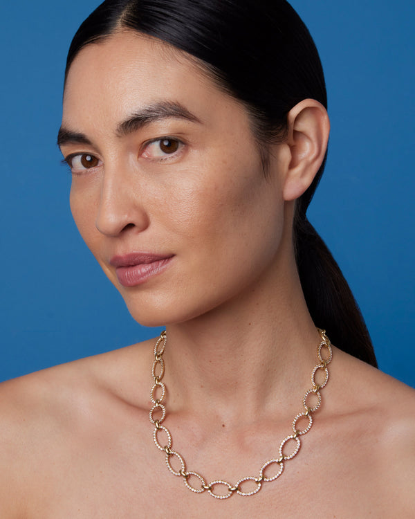 Irene Neuwirth Pavé Large Oval Link Chain Necklace 18K Yellow Gold