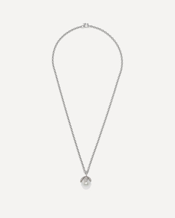 Irene Neuwirth Pavé Pearl Blossom Necklace 18k White Gold