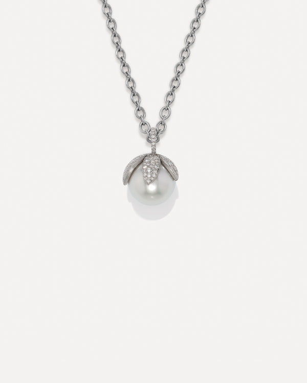 irene neuwirth Pavé Pearl Blossom Necklace 18k White Gold