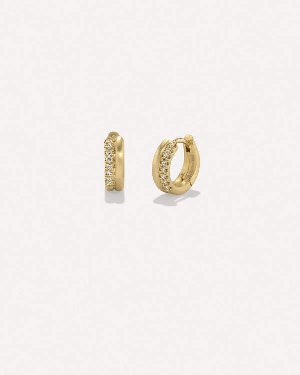 irene neuwirth Pavé Small Fifty Fifty Double Huggies 18k Yellow Gold