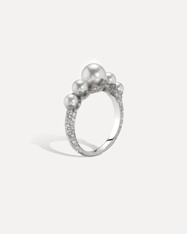 irene neuwirth Pearl Blossom Pavé Mixed Five Stone Ring 18k White Gold